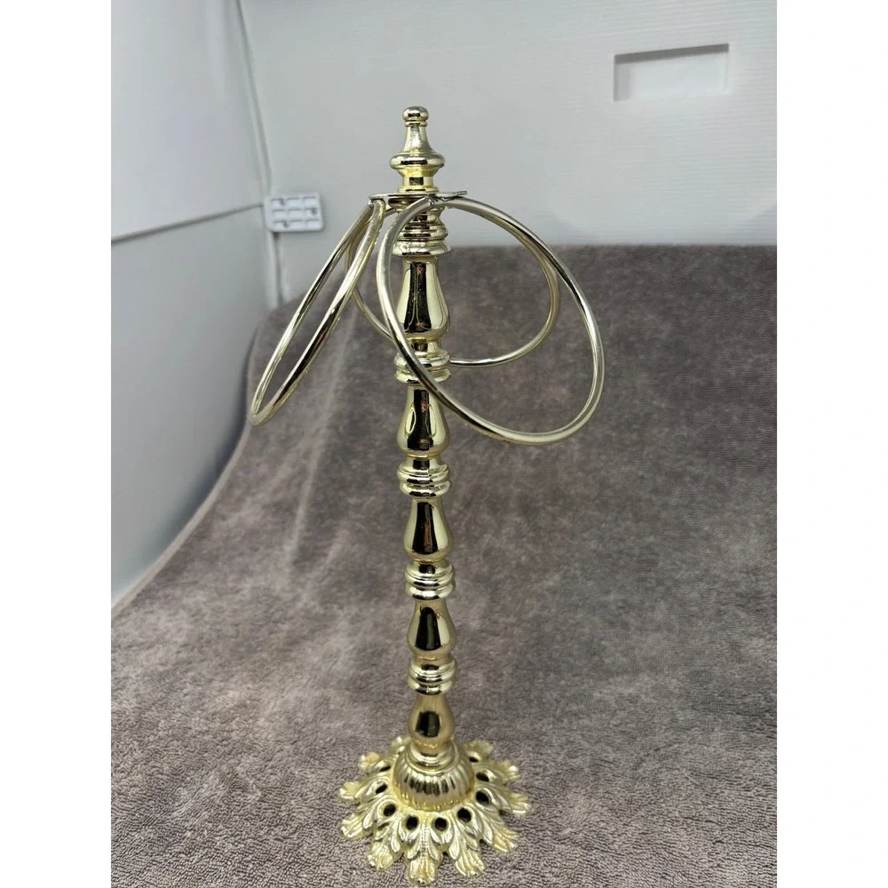 Vintage Gold Tone Metal Fingertip Towel Holder Stand 13